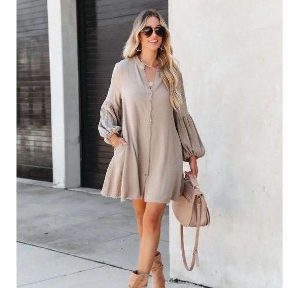 Vici | Dresses | Vici Blakeley Cotton Pocketed Button Down Shirt Dress  Khaki | Poshmark